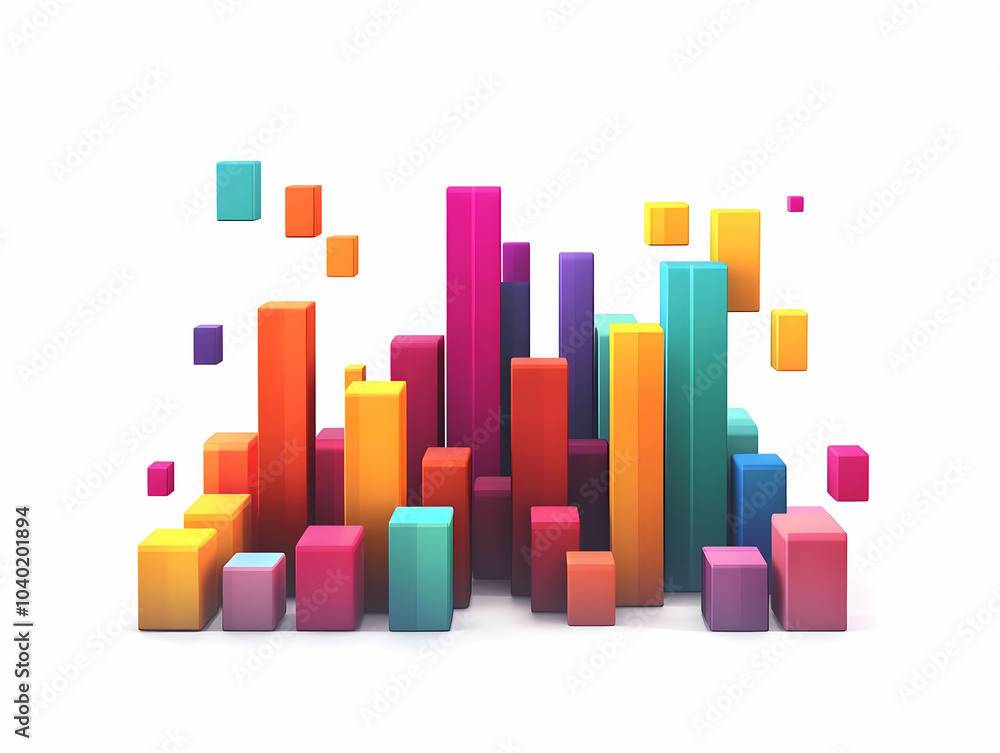 Flat Rising Bar Chart Made of Floating Cubes Isolated on White Background - Dynamic Vector Illustration Symbolizing Business Growth, Progress, and Innovation in Smart Business Visuals Flat Rising Bar Chart Made of Floating Cubes Isolated on White Background - Dynamic Vector Illustration Symbolizing Business Growth, Progress, and Innovation in Smart Business Visuals