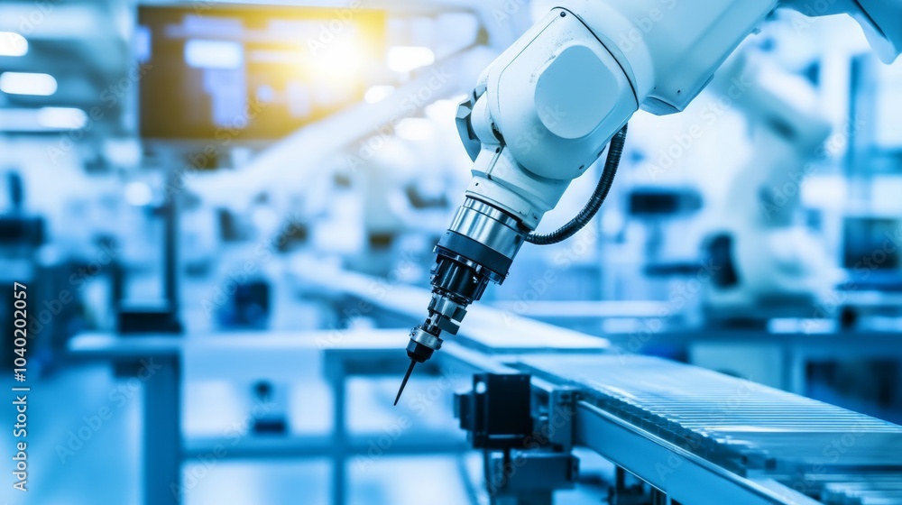 A robot overseeing automated quality control in a modern production line with high-tech inspection cameras and sensors, clean and precise environment, Quality-tech style A robot overseeing automated quality control in a modern production line with high-tech inspection cameras and sensors, clean and precise environment, Quality-tech style
