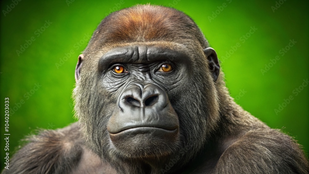 Obraz premium Realistic Sad Gorilla with Lush Fur in Panoramic Photography for Green Screen Animation