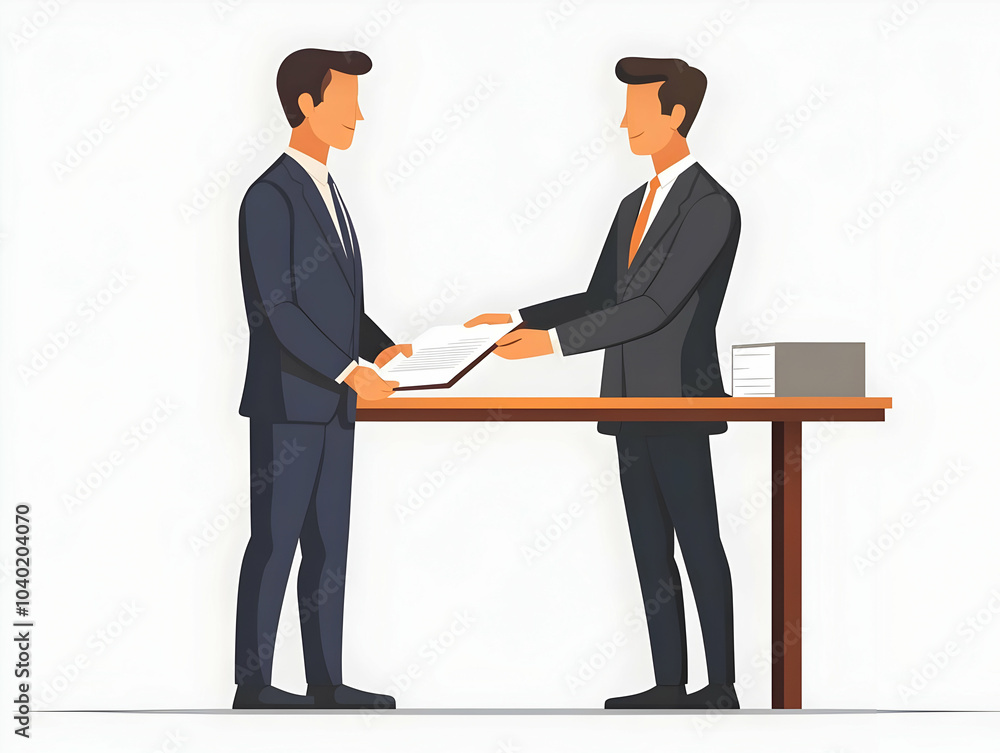 Flat Leader Signing Business Agreement Candidly with Colleague - Concept of Commitment, Responsibility, Leadership in Business Deal | Simple Flat Vector Illustration in Smart Business Tone Flat Leader Signing Business Agreement Candidly with Colleague - Concept of Commitment, Responsibility, Leadership in Business Deal | Simple Flat Vector Illustration in Smart Business Tone