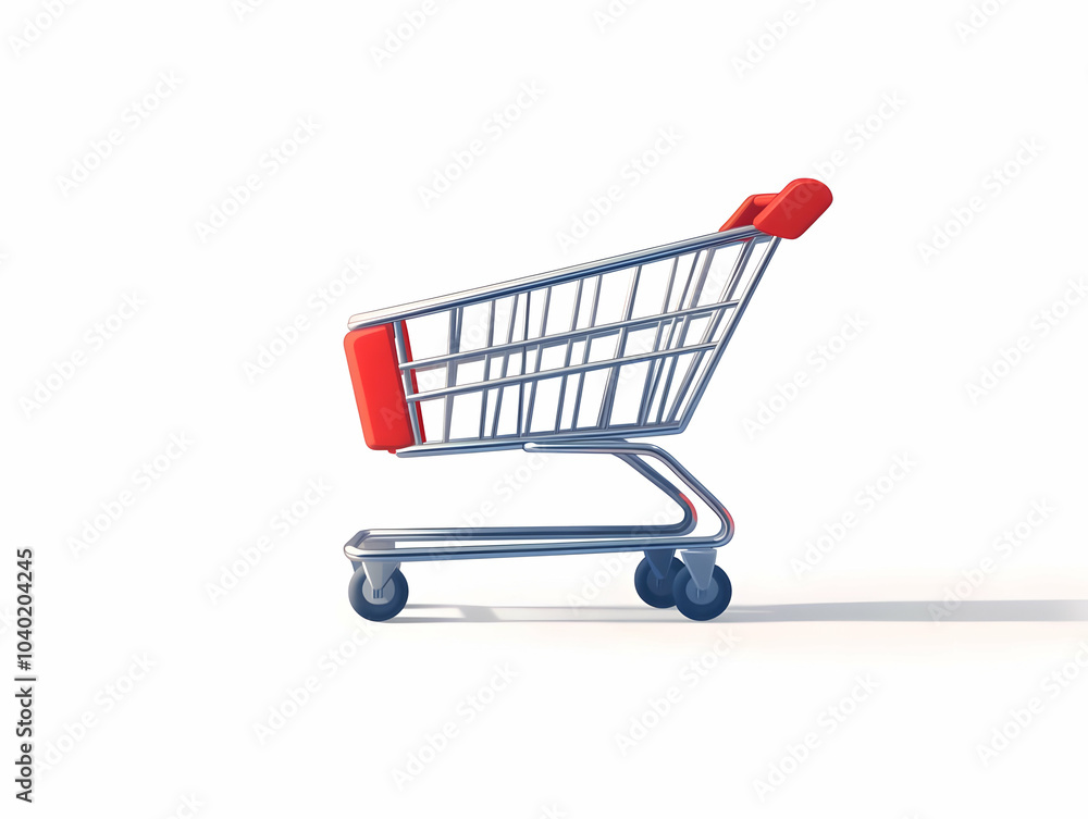 3D Shopping Cart on Flat White Backdrop for E-commerce Concept, Close-Up Pan of Metallic Cart with Generous Copy Space, Simple Vector Illustration with Smart Business Tone 3D Shopping Cart on Flat White Backdrop for E-commerce Concept, Close-Up Pan of Metallic Cart with Generous Copy Space, Simple Vector Illustration with Smart Business Tone