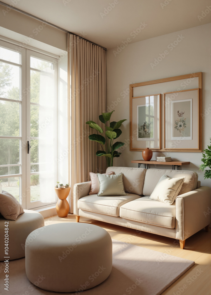 custom made wallpaper toronto digitalSun shining through window lighting up stylish living room with houseplants