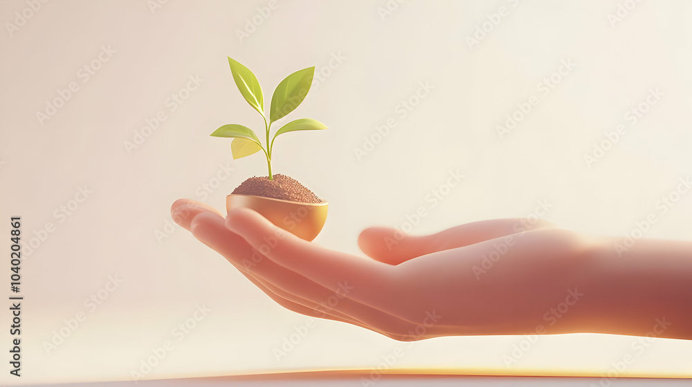 3D Vector Illustration Hand Holding Coin Plant Investment Growth Concept Infographic Financial Growth Sustainable Finance Isolated White Background Minimalist Design Graphic 3D Vector Illustration Hand Holding Coin Plant Investment Growth Concept Infographic Financial Growth Sustainable Finance Isolated White Background Minimalist Design Graphic