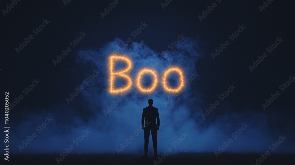 Fototapeta premium A silhouette stands before a glowing 