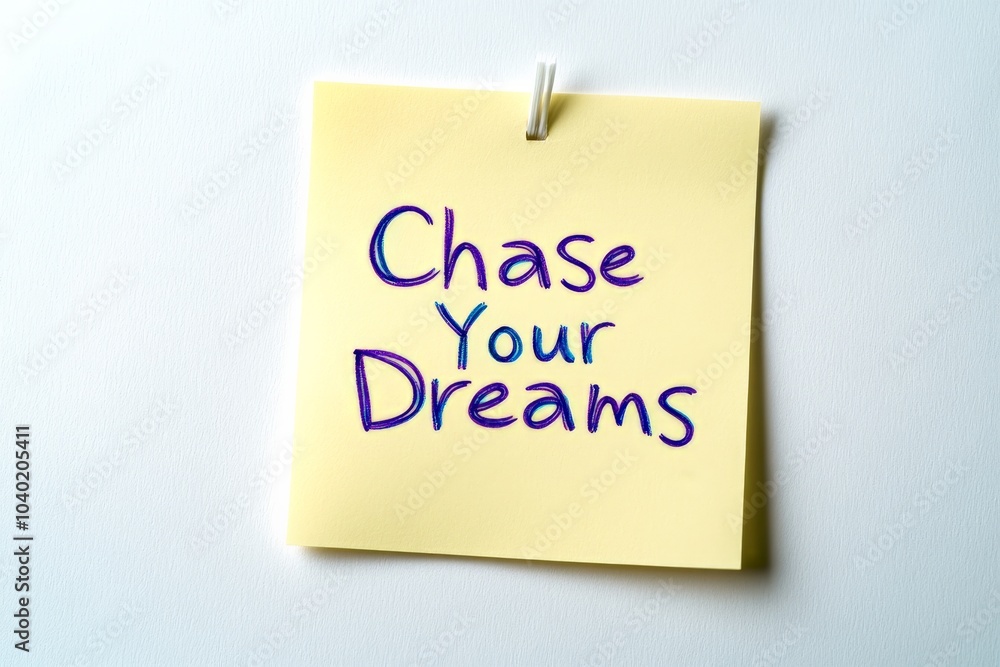 The image shows a sticky note that carries the motivational text 'Chase Your Dreams', designed to inspire and encourage people to follow their aspirations in life. The image shows a sticky note that carries the motivational text 'Chase Your Dreams', designed to inspire and encourage people to follow their aspirations in life.