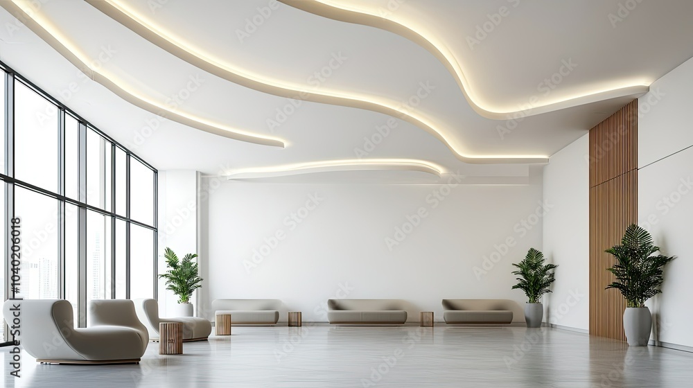 Abstract modern ceiling design with clean lines and ample copy space Abstract modern ceiling design with clean lines and ample copy space