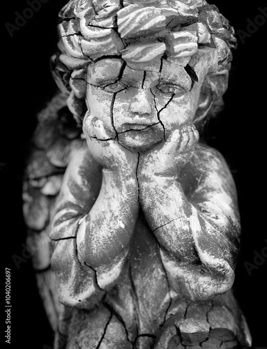 Old and Cracked Statue of Cherub Little child Peace and Purity