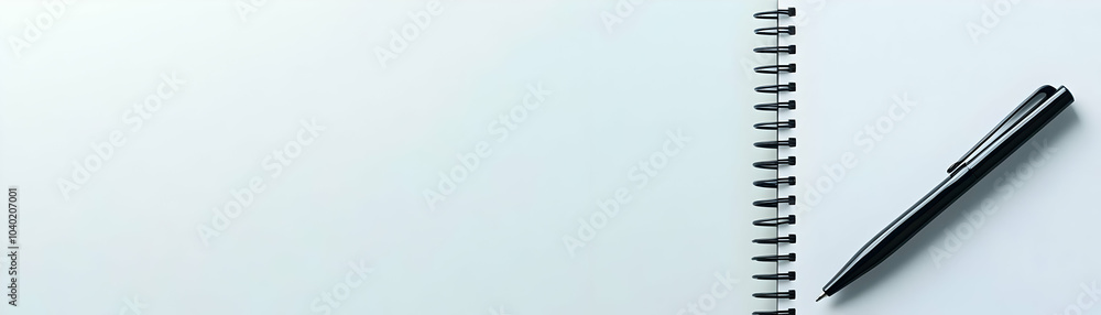 Plain Notebook with Pen on Glossy White Desk - Overhead Shot Symbolizing Planning, Offers, Revenue - Minimalist Concept for Photo Stock - Ample Copy Space for Creative Use Plain Notebook with Pen on Glossy White Desk - Overhead Shot Symbolizing Planning, Offers, Revenue - Minimalist Concept for Photo Stock - Ample Copy Space for Creative Use