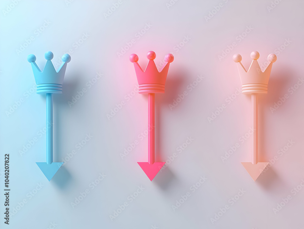 Flat Macro Shot Glowing Leadership Icons Crowns Arrows White Background Strategic Leadership Business Responsibility Vector Illustration Smart Business Tone Copy Space Ads Banners Flat Macro Shot Glowing Leadership Icons Crowns Arrows White Background Strategic Leadership Business Responsibility Vector Illustration Smart Business Tone Copy Space Ads Banners