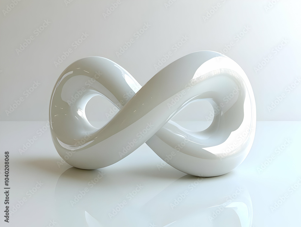 Flat Glossy White Infinity Symbol Concept Close-Up on Reflective Surface: Endless Possibilities for Mental Health Potential Content in Simple Flat Vector Illustration. Flat Glossy White Infinity Symbol Concept Close-Up on Reflective Surface: Endless Possibilities for Mental Health Potential Content in Simple Flat Vector Illustration.
