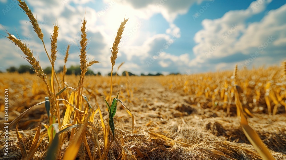 Fototapeta premium Golden Wheat Field Under Blue Sky