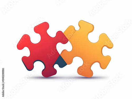 Flat Two Interlocked Puzzle Pieces Isolated White Background, Vector Image of Hovering Puzzle Pieces Symbolizing Business Compromise and Fitting Solutions, Simple Flat Vector Illustration in Smart Bus