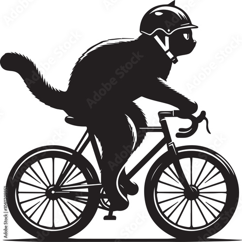 A cute cycling cat black silhouette vector