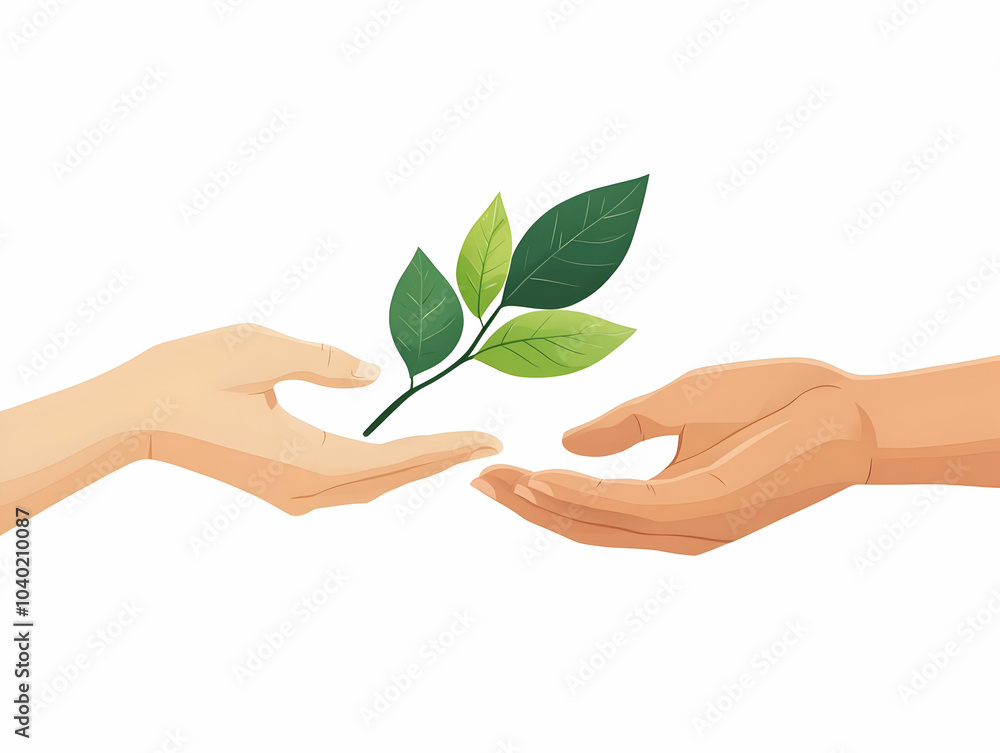 Flat Macro of Hands Passing Leaf Close Up Image Symbolizing Responsibility Growth ESG Community Compromise Vector Illustration on White Background Flat Macro of Hands Passing Leaf Close Up Image Symbolizing Responsibility Growth ESG Community Compromise Vector Illustration on White Background