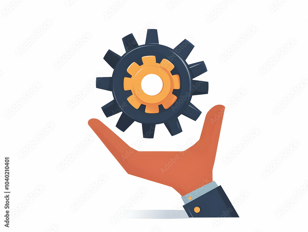 Flat Floating Hand Turning Gear Concept - Simple Flat Vector Illustration of Hand Turning Gear in Mid Air with Emphasis on Movement, Action, and Innovation for ESG Business Strategies Flat Floating Hand Turning Gear Concept - Simple Flat Vector Illustration of Hand Turning Gear in Mid Air with Emphasis on Movement, Action, and Innovation for ESG Business Strategies