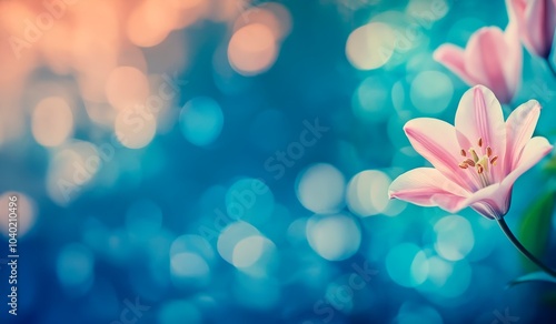 Beautiful lily flower with a bokeh background, copy space for text, banner design, blurred background, pastel colors, delicate, soft light, dreamy atmosphere