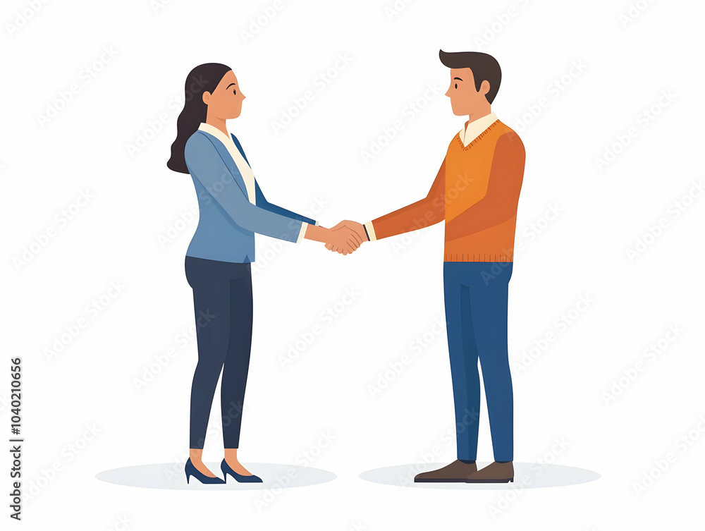 Candid Negotiators Shaking Hands Agreement, ESG Discussions, Symbolizing Compromise, Vector Illustration, Business Deal, Community Cooperation, Isolated White Background, Flat Design Candid Negotiators Shaking Hands Agreement, ESG Discussions, Symbolizing Compromise, Vector Illustration, Business Deal, Community Cooperation, Isolated White Background, Flat Design