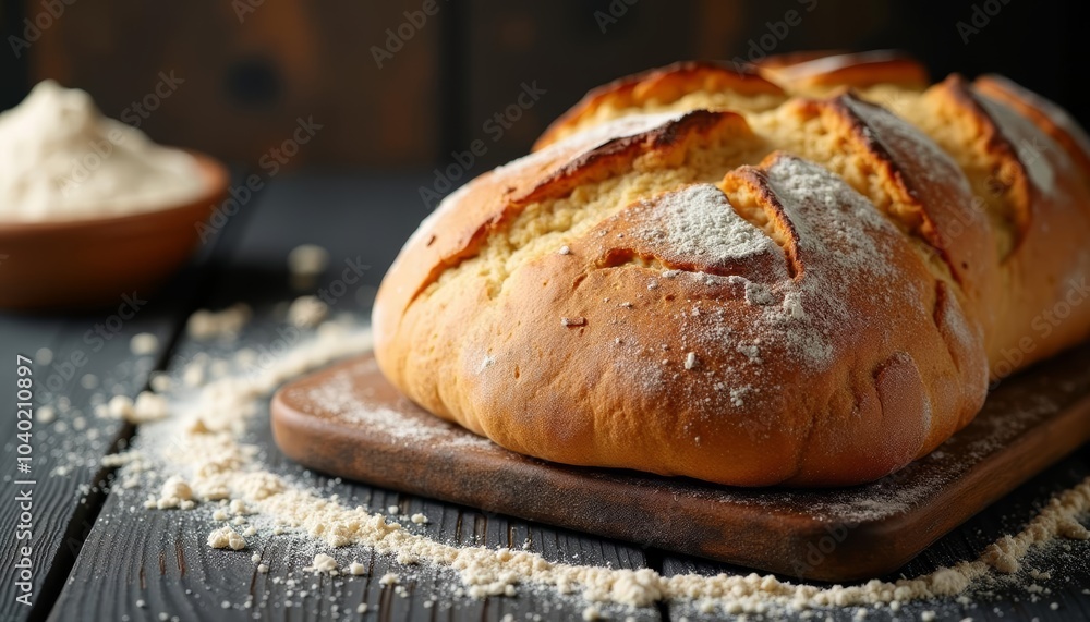 Freshly baked bread ready to be savored Freshly baked bread ready to be savored