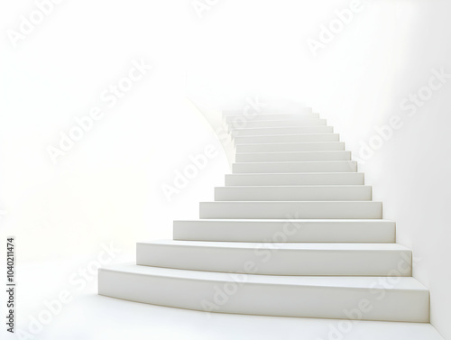 Flat Ascending White Staircase Concept - Wide Shot of White Stairs Ascending into Space, Symbolizing Personal Growth, Progress, Isolated on White Background, Simple Vector Illustration for Smart Busin