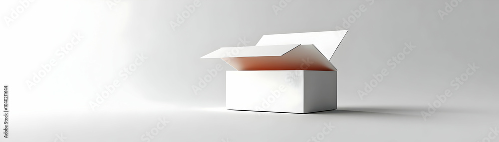 Glossy Open Box Empty Space Shot White Background Ideal for Product Promotions and Marketing; Front Face Medium Angle Highlighting Box's Shine for Offers and Buying Opportunities in Stock Photo Glossy Open Box Empty Space Shot White Background Ideal for Product Promotions and Marketing; Front Face Medium Angle Highlighting Box's Shine for Offers and Buying Opportunities in Stock Photo