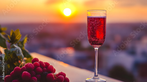 Sunset Celebrations: The Timeless Charm of the Classic Kir Royale Cocktail at a Stylish Rooftop Bar photo