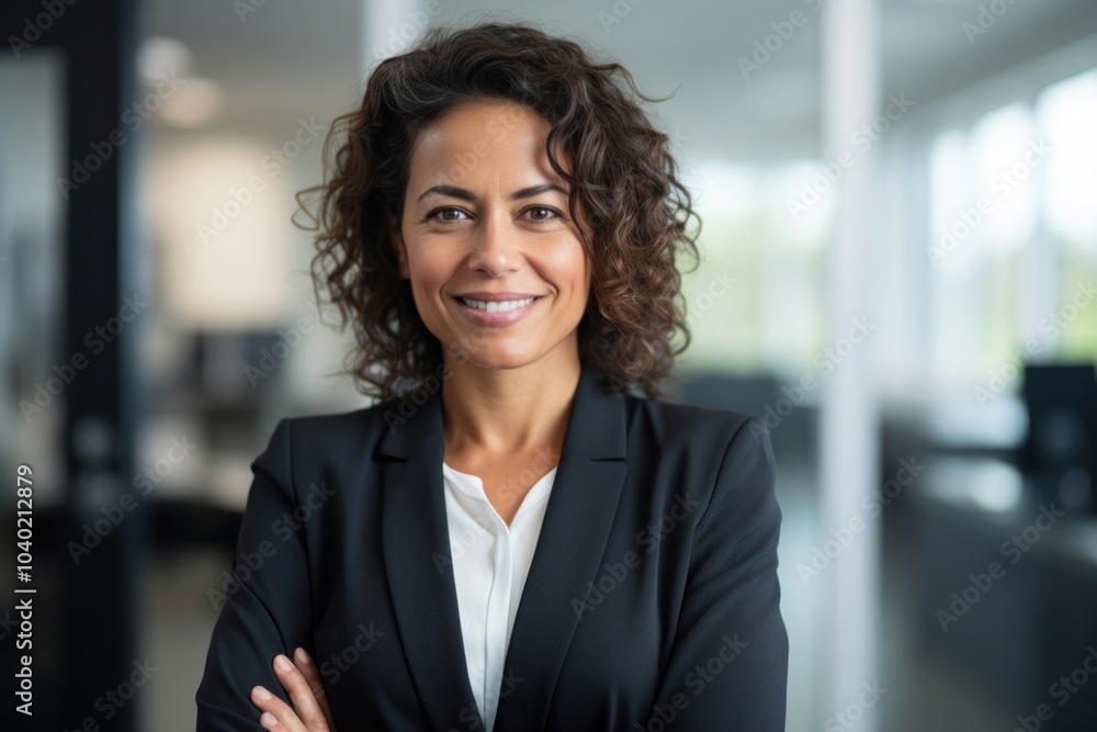 Fototapeta premium Latin professional middle aged business woman standing portrait smiling.