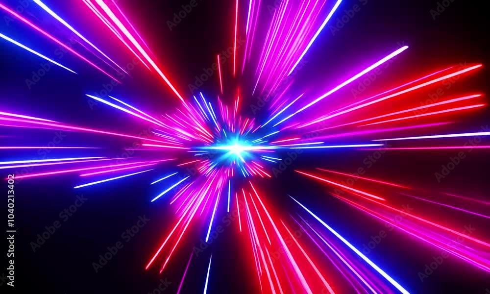 Abstract futuristic background with colorful neon lights and a bright white center