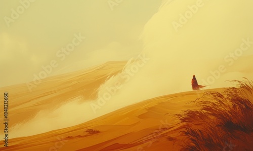 Solitary Traveler in Vast Desert Landscape