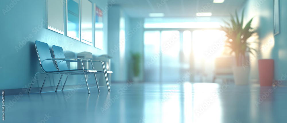 Modern Hospital Waiting Room with Chairs and Bright Light Modern Hospital Waiting Room with Chairs and Bright Light