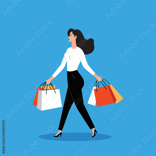 Shopping, discounts, purchases, shops, girl with purchases, girl vector