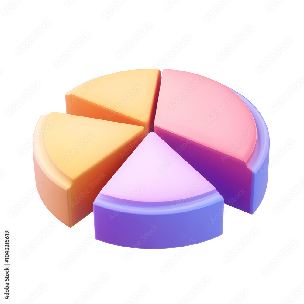 Obraz premium orange purple pie chart 3d render icon isolated on transparent background cutout