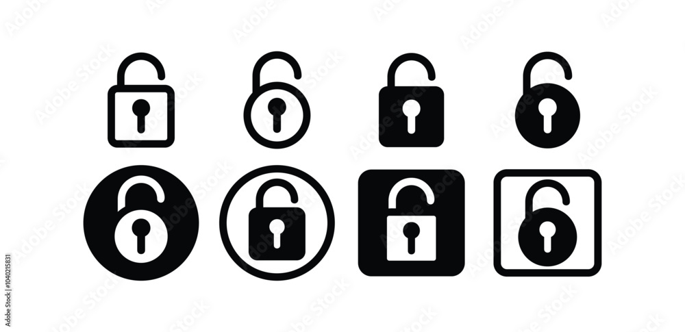 set of lock unlock icon symbol sign vector design balck white color simple flat illustration collection isolated set of lock unlock icon symbol sign vector design balck white color simple flat illustration collection isolated