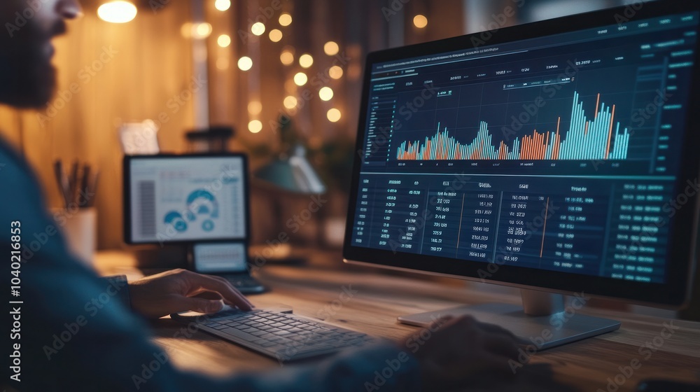 Virtual dashboard technology showing business analytics, big data metrics, and financial forecasting Virtual dashboard technology showing business analytics, big data metrics, and financial forecasting
