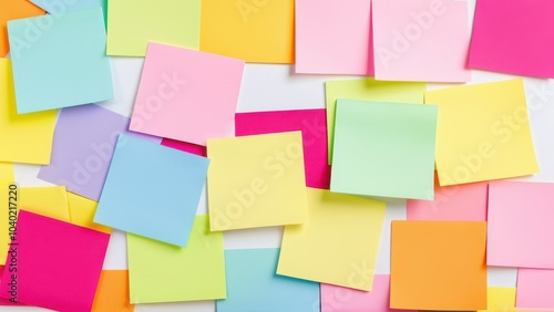 Colorful sticky notes overlap in a vibrant pattern, featuring pink, yellow, green, and blue, creating a lively backdrop for organization or creativity.