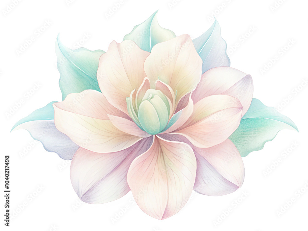 Fototapeta premium Watercolor Flower Illustration With Blue And Pink Petals, Cut Out.