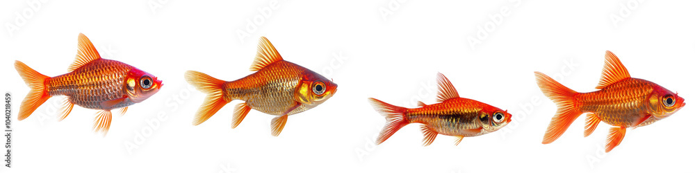 Fototapeta premium Red Cherry Barb with its bright red coloration and active swimming behavior. isolated on transparency background