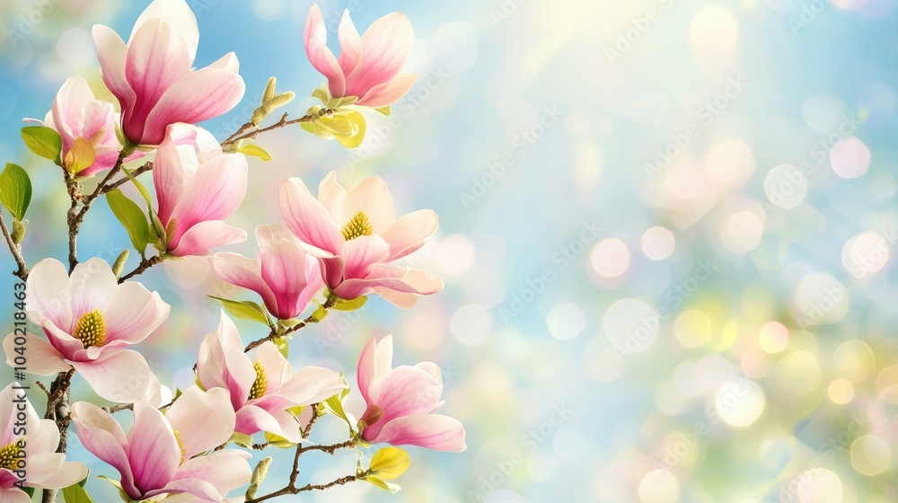 Pink magnolia flowers blooming in spring garden Pink magnolia flowers blooming in spring garden