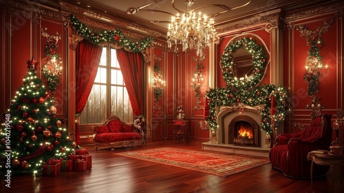 Wallpaper Mural Luxury Victorian Room Decorated for Christmas with Tree and Fireplace Torontodigital.ca