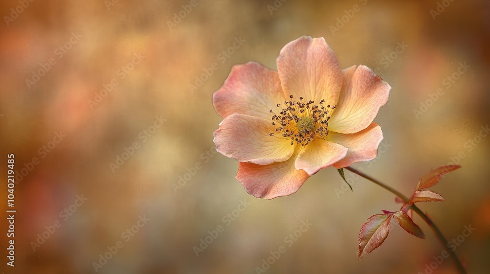 Rose blossom in soft peach tones, blooming gracefully with layered petals, against a backdrop of blurred garden flowers --chaos Rose blossom in soft peach tones, blooming gracefully with layered petals, against a backdrop of blurred garden flowers --chaos
