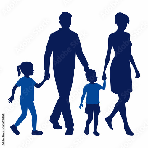 Family walking silhouette vector illustration on white background