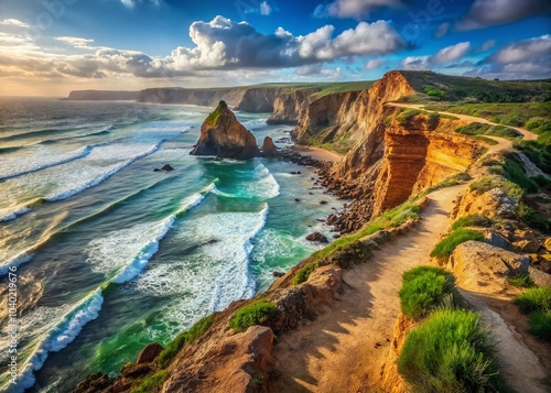 Rocky Algarvian Coastline: Hiking the Rota Vicentina Fisherman's Trail with Rugged Beaches and Stunning Cliffs photo