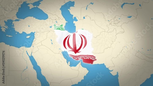 Iran Map With Flag. Animated Map of The Islamic Republic of Iran with Flag on World Map