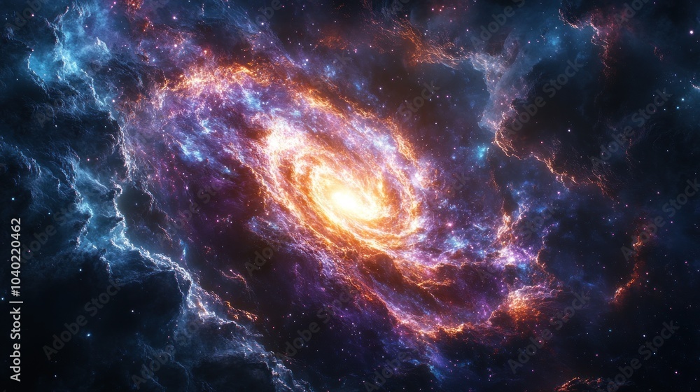 Bright Spiral Galaxy with Fiery and Cool Hues Bright Spiral Galaxy with Fiery and Cool Hues