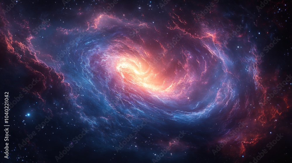 Vibrant spiral galaxy glowing with fiery energy Vibrant spiral galaxy glowing with fiery energy