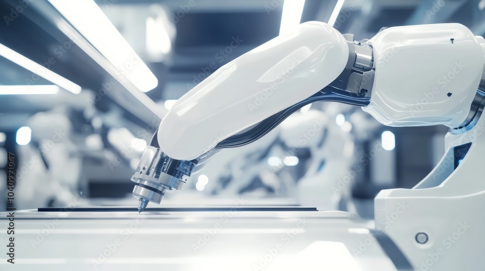 A robot performing automated quality control in a futuristic production line with high-tech inspection systems, clean and detailed environment, Manufacturing-tech style A robot performing automated quality control in a futuristic production line with high-tech inspection systems, clean and detailed environment, Manufacturing-tech style