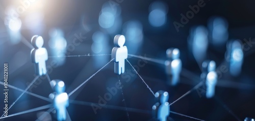 Abstract network of people icons connected by lines, representing social connections in a digital space, with a glowing background.