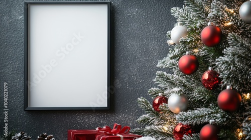 Christmas frame mockup and christmas tree. ai generated