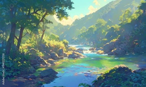 Serene Forest Stream in Morning Light