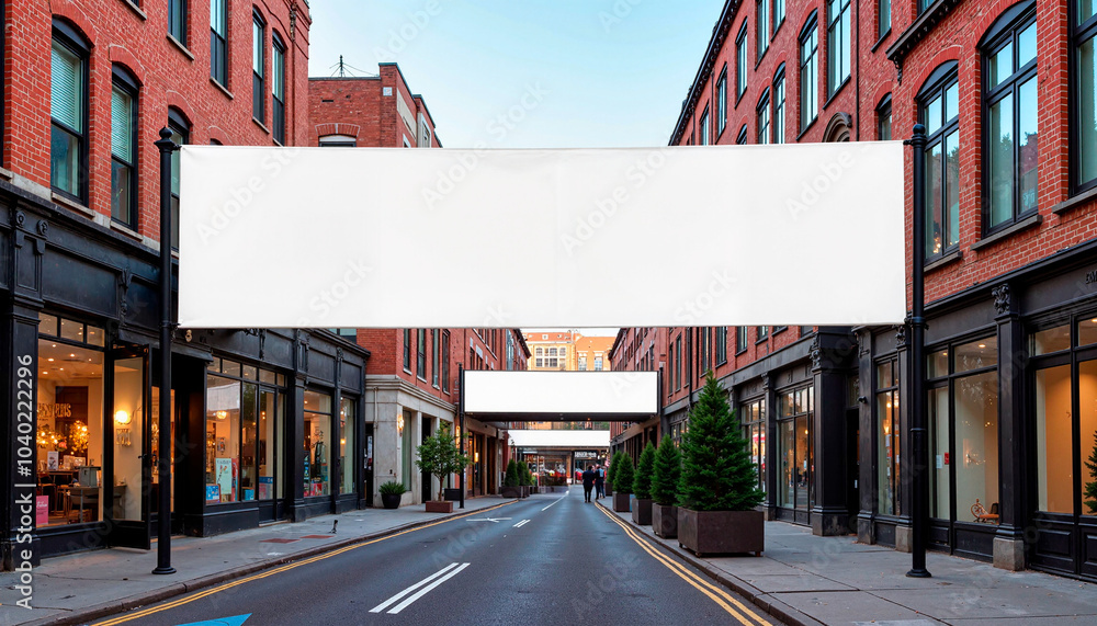 Street banner mockup PSD Multi-panel empty street banner mockup with copy space for free design in urban environment Street banner mockup PSD Multi-panel empty street banner mockup with copy space for free design in urban environment