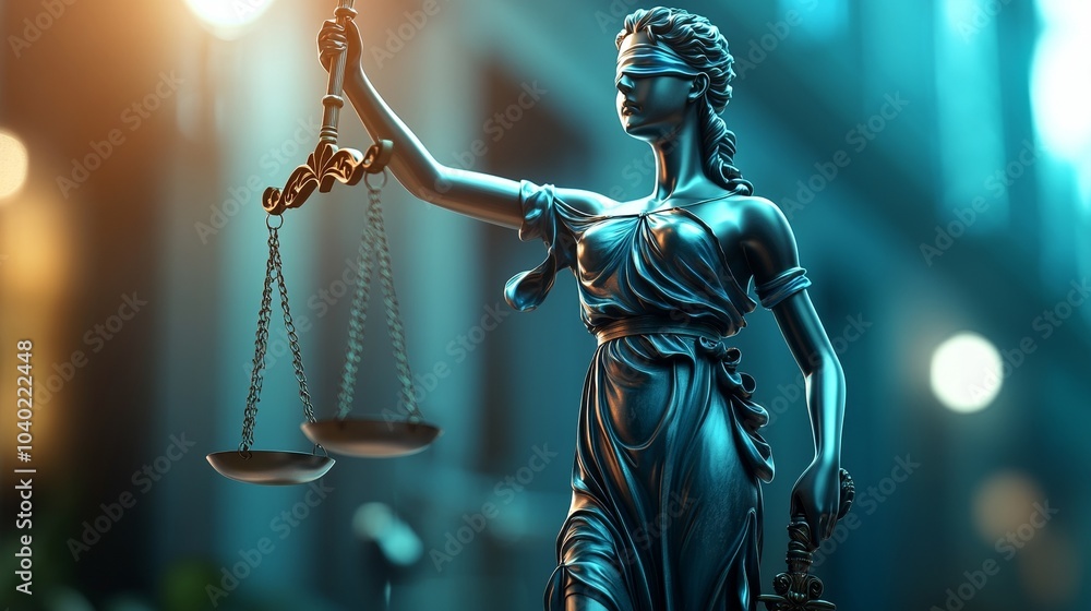 Discussing AI Technology's Role in Legal System with Scales of Justice and Digital Background Discussing AI Technology's Role in Legal System with Scales of Justice and Digital Background
